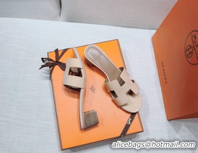 Low Price Hermes Oasis Heel Slide Sandals in Patent Calfskin Nude 426008