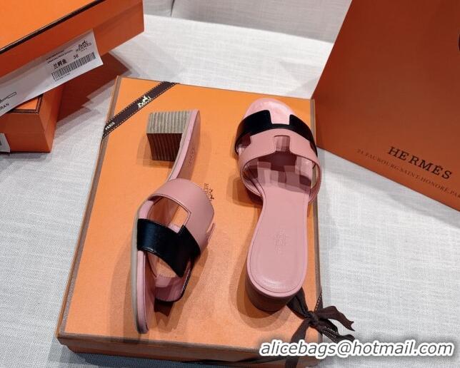 Perfect Hermes Oasis Heel Slide Sandals in Patchwork Calfskin Pink/Black 426025