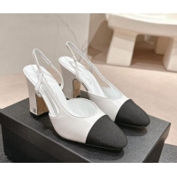 Good Quality Chanel Lambskin & Grosgrain Slingbacks Pumps 9cm G45509 White 423105