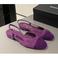 Good Looking Chanel Suede Slingbacks Ballet Flat Purple 423110