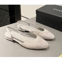 Best Grade Chanel Suede Slingbacks Ballet Flat Light Grey 423111