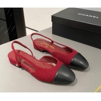 Shop Duplicate Chanel Tweed Slingbacks Ballet Flat Red 423113