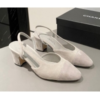 Charming Chanel Suede Slingbacks Pumps 6.5cm G31318 Light Grey 423114