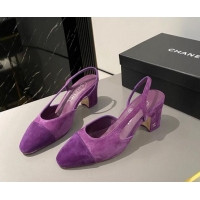 Low Cost Chanel Suede Slingbacks Pumps 6.5cm G31318 Purple 423123