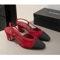 Best Grade Chanel Suede & Grosgrain Slingbacks Pumps 6.5cm G31318 Red 423124