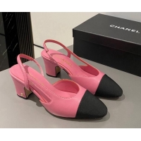 Good Quality Chanel Lambskin & Grosgrain Slingbacks Pumps 6.5cm G31318 Pink 423119