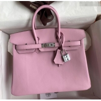 Luxurious Hermes Birkin 25cm Bag in Original Swift Leather H025 Mallow Purple/Silver 2024 (Full Handmade)