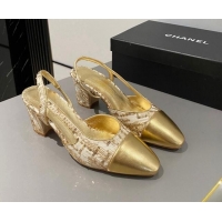 Popular Style Chanel Sequins & Calfskin Slingbacks Pumps 6.5cm G31318 Gold 423127