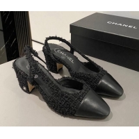 Good Looking Chanel Tweed & Calfskin Leather Slingbacks Pumps 6.5cm G31318 Black 423129