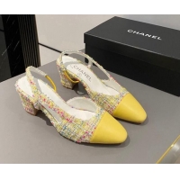 Good Product Chanel Tweed & Calfskin Slingbacks Pumps 6.5cm G31318 Yellow 423131