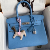 Top Grade Hermes Birkin 30cm Bag in Original Togo Leather H30 Paradiso Blue/Silver 2024 (Full Handmade)