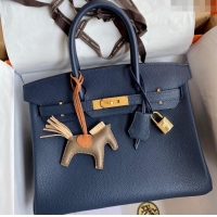 Top Grade Hermes Birkin 30cm Bag in Original Togo Leather H30 Royal Blue/Gold 2024 (Full Handmade)