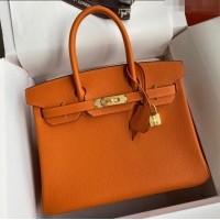 Well Crafted Hermes Birkin 30cm Bag in Original Togo Leather H30 Orange/Gold 2024 (Full Handmade)