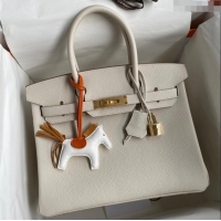 Top Grade Hermes Birkin 30cm Bag in Original Togo Leather H30 Milkshake White/Gold 2024 (Full Handmade)