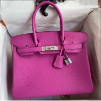 Luxurious Hermes Birkin 30cm Bag in Original Togo Leather H30 Yulan Pink/Silver 2024 (Full Handmade)