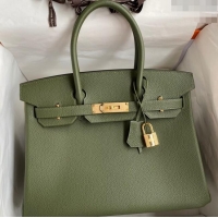 Good Looking Hermes Birkin 30cm Bag in Original Togo Leather H30 Jungle Green/Gold 2024 (Full Handmade)