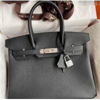 New Style Hermes Birkin 30cm Bag in Original Togo Leather H30 Black/Silver 2024 (Full Handmade)