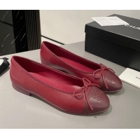 Charming Chanel Lambskin Ballet Flat with Bow G45591 Red/Burgundy 423134