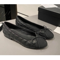 Stylish Chanel Quilted Lambskin & Grosgrain Ballet Flat with Bow G45591 Black 423135