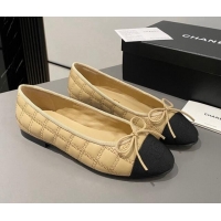 Super Quality Chanel Quilted Lambskin & Grosgrain Ballet Flat with Bow G45591 Beige 423137