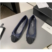 Top Quality Chanel Quilted Lambskin & Grosgrain Ballet Flat with Bow G45591 Dark Blue 423138