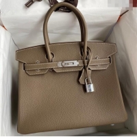 Good Taste Hermes Birkin 30cm Bag in Original Togo Leather H30 Etoupe/Silver 2024 (Full Handmade)