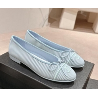 Low Cost Chanel Striped Fabric Ballet Flat with Bow G45512 Light Blue 423142