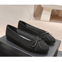 Best Price Chanel Striped Fabric Ballet Flat with Bow G45512 Black 423143