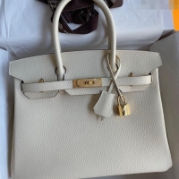 Top Grade Hermes Birkin 30cm Bag in Original Togo Leather Cream H30 White/Gold 2024 (Full Handmade)