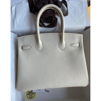 Top Grade Hermes Birkin 30cm Bag in Original Togo Leather Cream H30 White/Gold 2024 (Full Handmade)