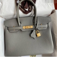 Unique Style Hermes Birkin 30cm Bag in Original Togo Leather H30 Cumulonimbus Grey/Gold 2024 (Full Handmade)