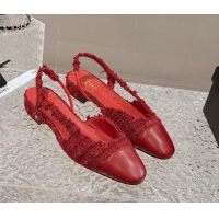 Duplicate Chanel Tweed & Calfskin Slingbacks Flat Red 423151