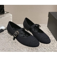 Best Price Chanel Cotton Mary Janes Flat Ballet G45503 Black 423154