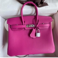 Luxurious Hermes Birkin 35cm Bag in Original Swift Leather H35 Rosy/Silver 2024 (Full Handmade)