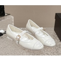 Super Quality Chanel Calfskin Mary Janes Flat Ballet G45503 White 423157