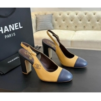 Good Product Chanel Calfskin Slingback Pumps 9cm with Side CC G45566 Yellow/Blue 424007