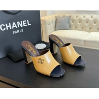 Best Price Chanel Calfskin Slide Sandals 9.5cm with Side CC G45566 Yellow 424014