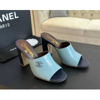 Luxurious Chanel Calfskin Slide Sandals 9.5cm with Side CC G45566 Light Green 424015