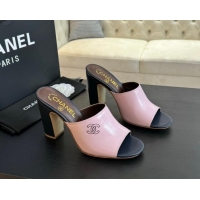 Unique Style Chanel Calfskin Slide Sandals 9.5cm with Side CC G45566 Pink 0424016