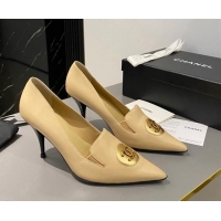 Sumptuous Chanel Vintage Lambskin Pumps 7.5cm Beige 424018