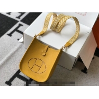 Luxurious Hermes Evelyne Mini Bag 18cm in Togo  Leather H1048 Amber Yellow 2023 (Half Handmade)