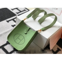 Top Quality Hermes Evelyne Mini Bag 18cm in Togo Leather H1048 Avocado Green 2023 (Half Handmade)