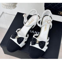 Best Product Chanel Calfskin Heel Sandals with Bow White 424037