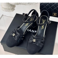 Lowest Price Chanel Calfskin Heel Sandals with Bow Black 424039