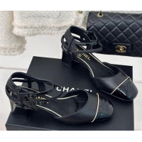 Low Price Chanel Calfskin Heel Sandals 4.5/8.5cm with Double Ankle Strap Black 424040