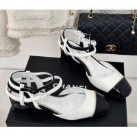 Cheap Price Chanel Calfskin Heel Sandals 4.5cm with Double Ankle Strap White 424041