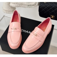 Good Quality Chanel Shiny Calfskin Loafers G45504 Pink 424047