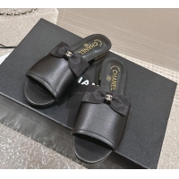 Purchase Chanel Lambskin Flat Slide Sandals with Bow G45691 Black 424055