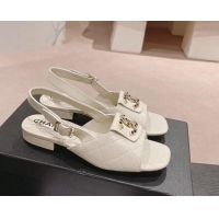 Buy Discount Chanel Quilted Lambskin Flat Sandals with Folder CC White 424058