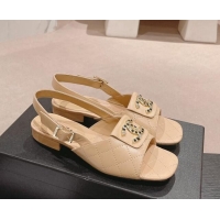 Stylish Chanel Quilted Lambskin Flat Sandals with Folder CC Beige 424060